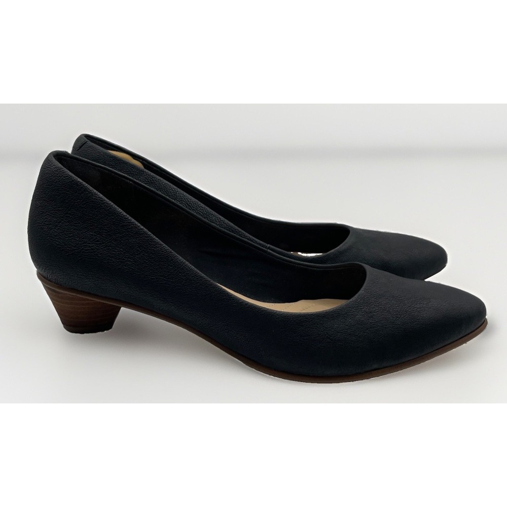 Clarks Mena Bloom Black Leather Block Low Heel Pumps Women's Size 9.5 M